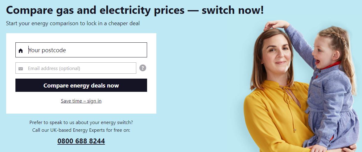 Uswitch Energy Comparison Homepage