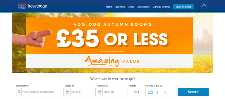 Travelodge Homepage Screenshot